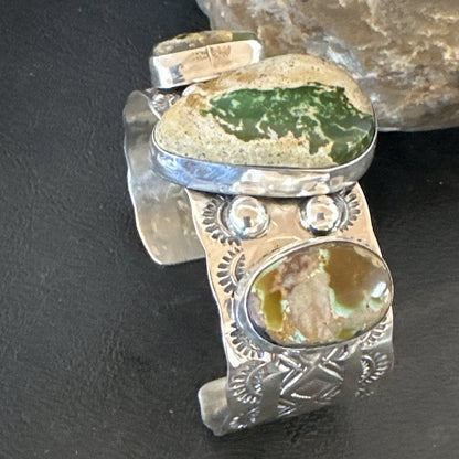 Navajo Green Royston TURQUOISE Stamped Sterling Silver Cuff Bracelet 18975