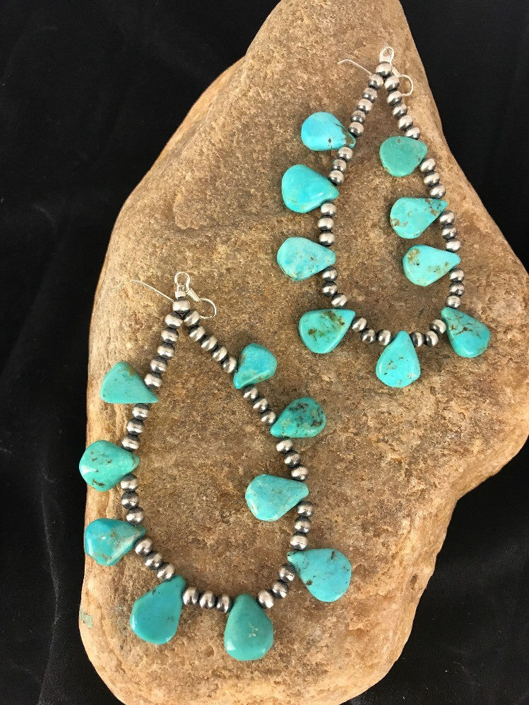 Blue Cluster Turquoise Sterling Silver Earrings 3.5”