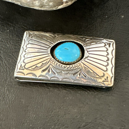 Mens Womens Blue Turquoise Navajo Stainless Stamped Silver Money Clip 19732
