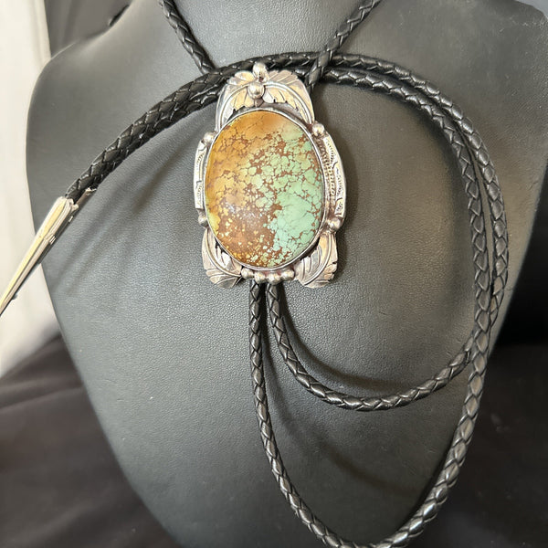 Men's Blue Golden Hills Turquoise Bolo Tie Navajo | Sterling Silver | Authentic Native American Handmade | 14787