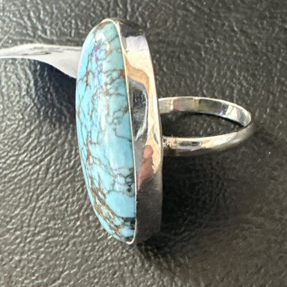 Blue Turquoise#8 Southwestern Sterling Silver Ring Size 5 19728