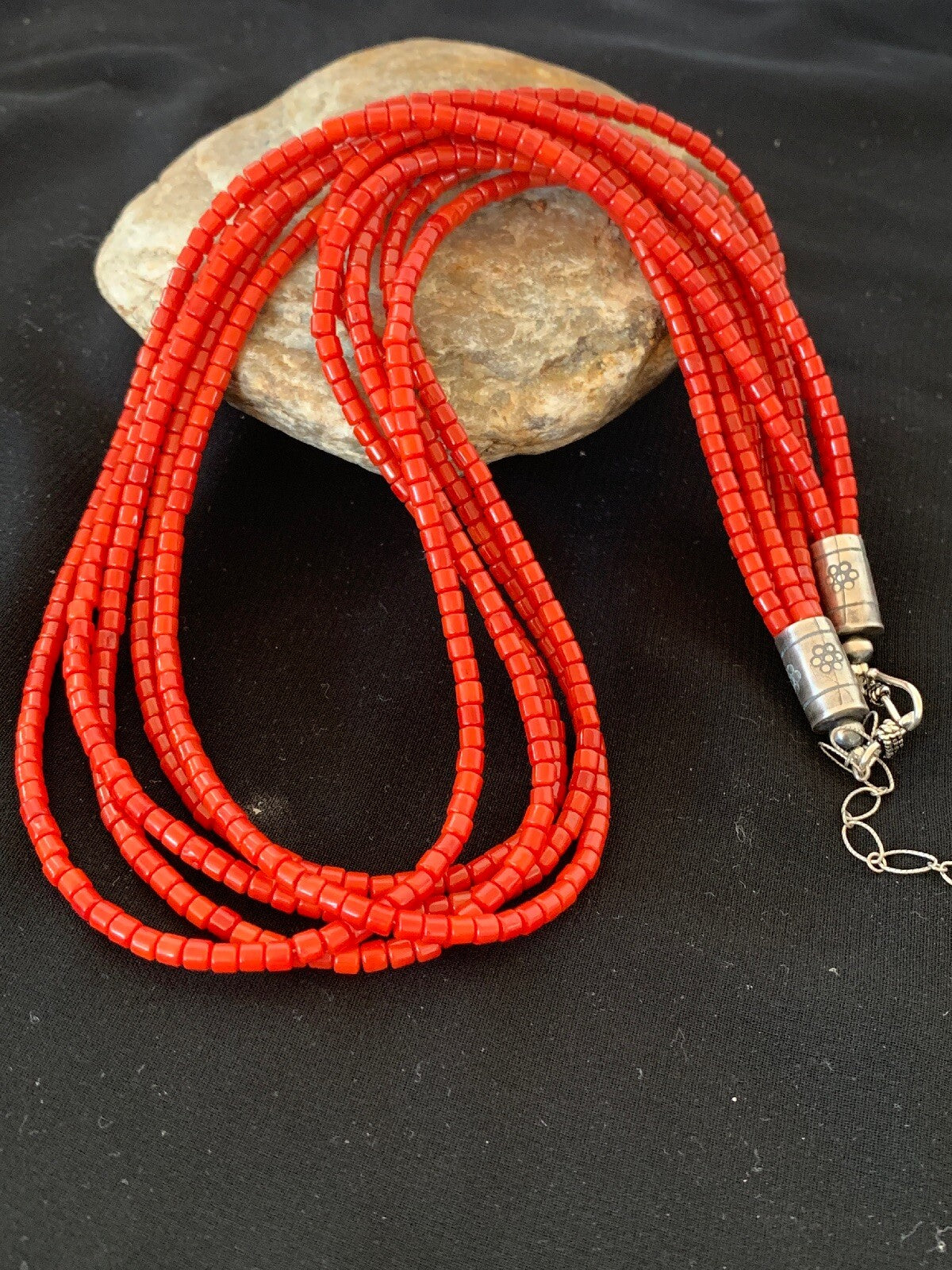 Bamboo Coral Bead Navajo Indian Sterling Silver Necklace 2851