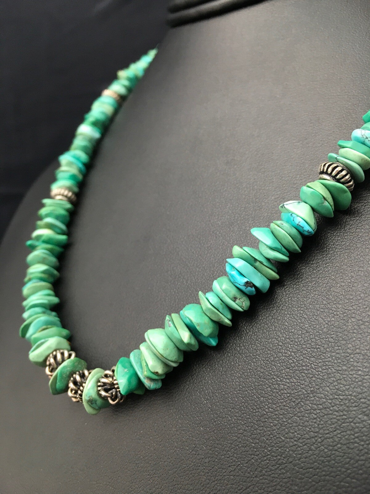 Turquoise Navajo Sterling Silver Vintage Necklace 17" 04344