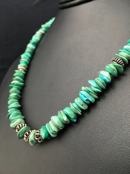 Turquoise Navajo Sterling Silver Vintage Necklace 17" 04344