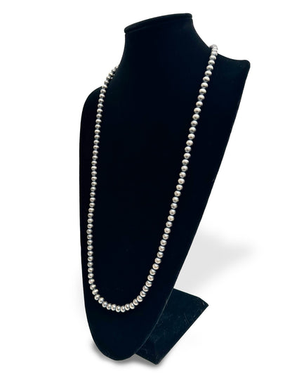 Native American 8mm Sterling Silver Navajo Pearls 32" Single Strand Necklace