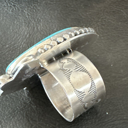 Blue Kingman Turquoise Navajo Sterling Silver Ring Size 11 18797
