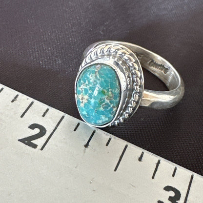 Womens Blue Sonoran Turquoise Navajo Sterling Silver Ring Size 8.5 18002