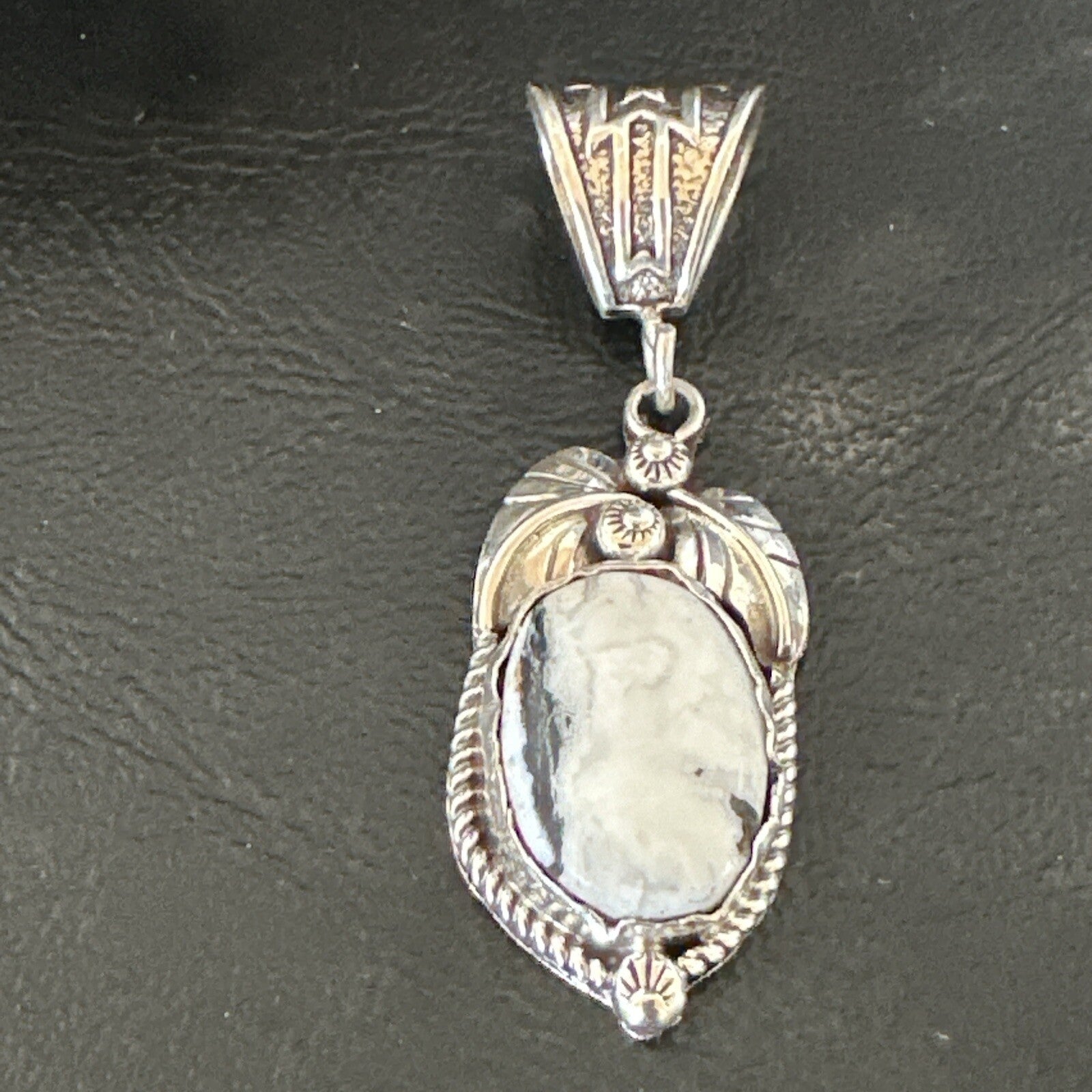 AS IS NO RETURNS White Buffalo Turquoise Pendant Navajo Sterling Silver 17743