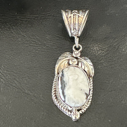 AS IS NO RETURNS White Buffalo Turquoise Pendant Navajo Sterling Silver 17743