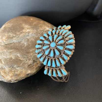 Old Pawn Zuni Sterling Silver Handmade Blue Turquoise Cuff Bracelet 12695