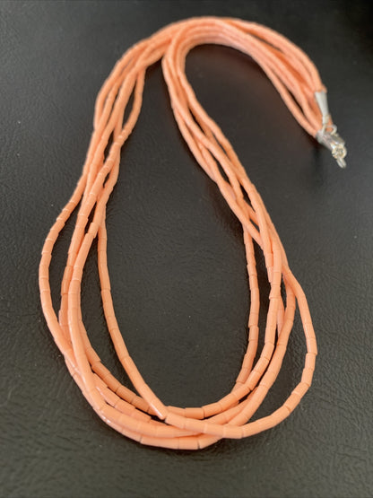 Pink Coral Stabilized Bead 5 Strand Navajo Sterling Silver Necklace 02208