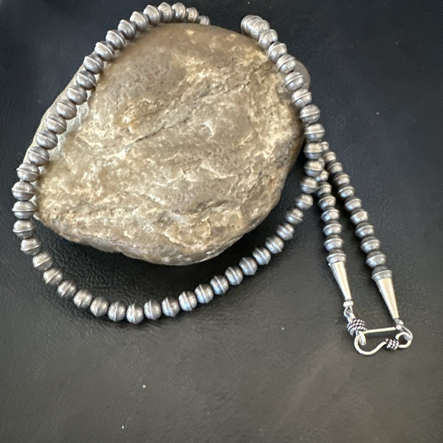 6mm Hand Stamped Bench Navajo Pearls Sterling Silver Bead Necklace 23" 90223