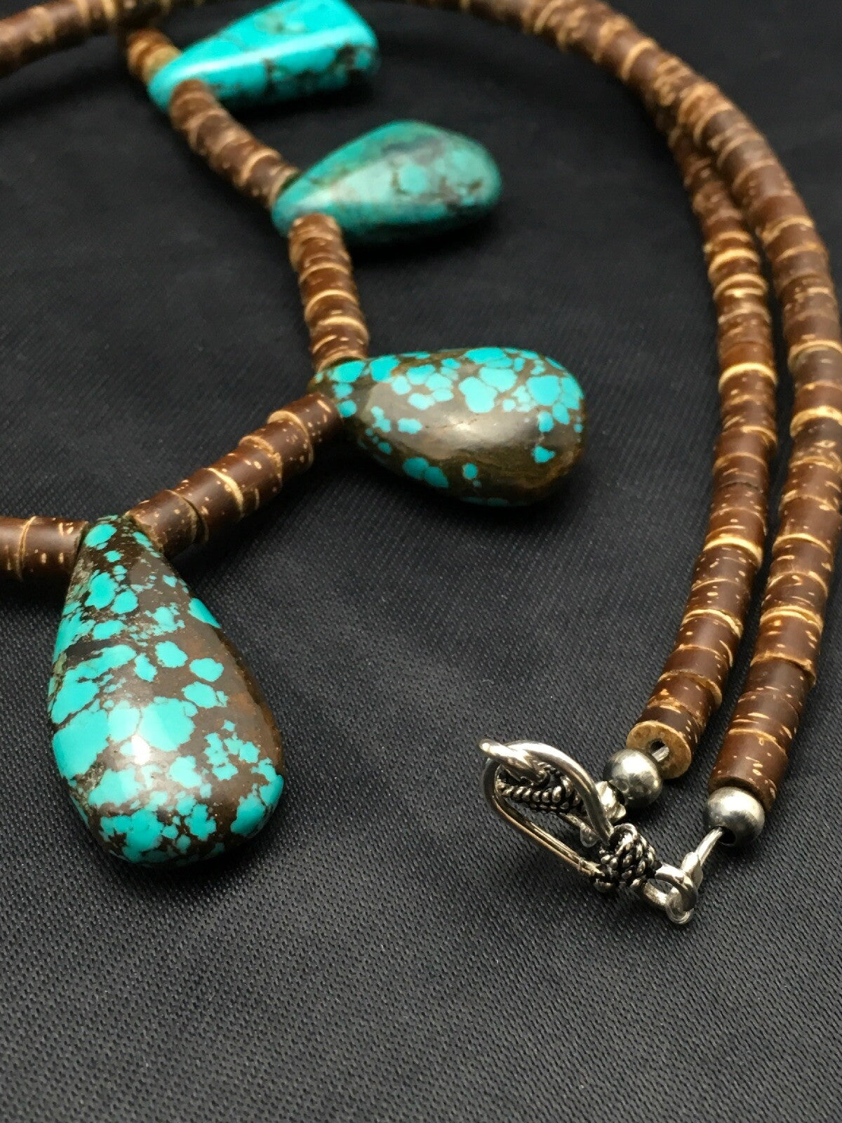 Spiderweb Turquoise & Bone Bead Navajo Pearls Sterling Silver Necklace 20" 4100