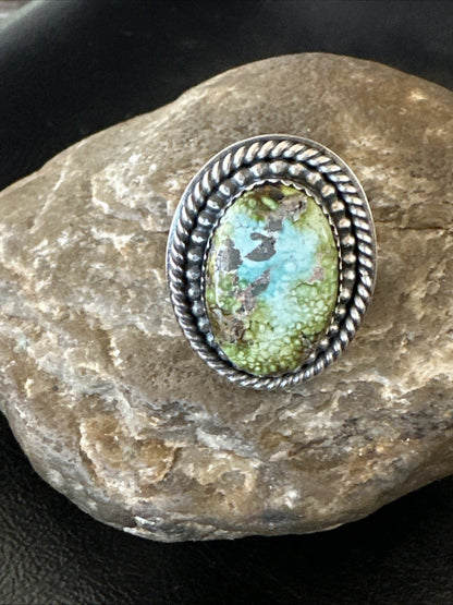 Navajo Sterling Silver Green Royston Turquoise Ring Size 9 19619