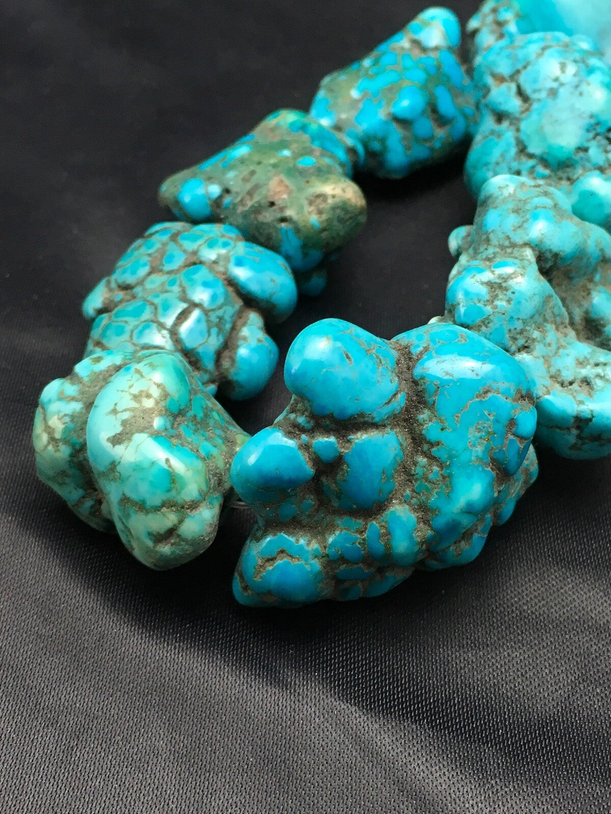 Native American Indian Blue Turquoise Nugget Free Form Bead Strand 03153