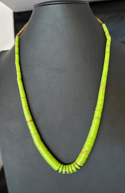 Green Gaspeite Stabilized Santo Domingo Sterling Silver Beads Necklace 24" 19456
