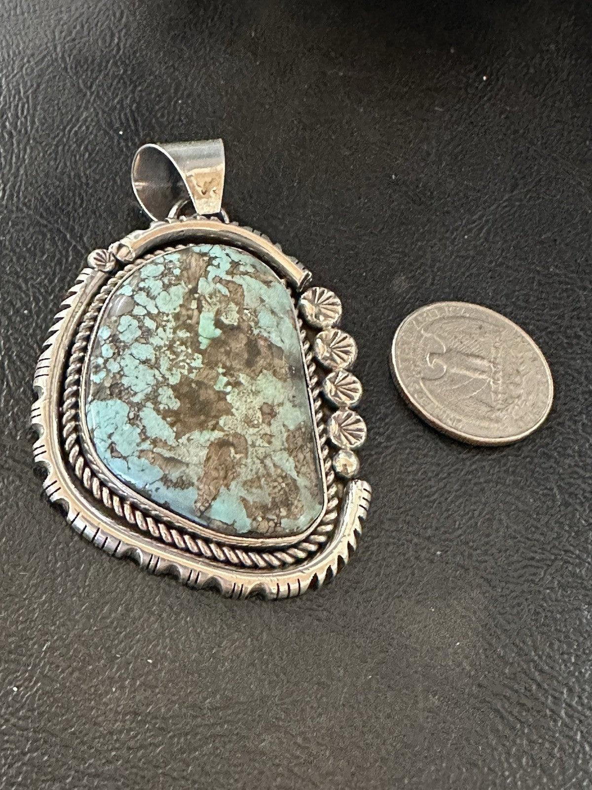 XL Men Women Blue Turquoise Pendant Navajo Sterling Yazzie 19526