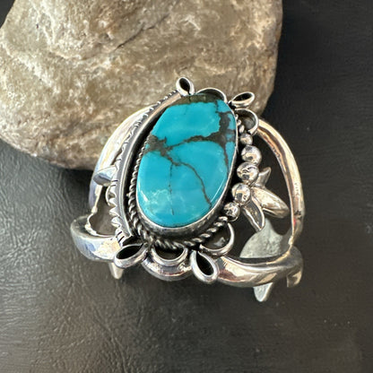 Yazzie Kingman Turquoise Navajo Sterling Silver Tufa Cast Cuff Bracelet 19691