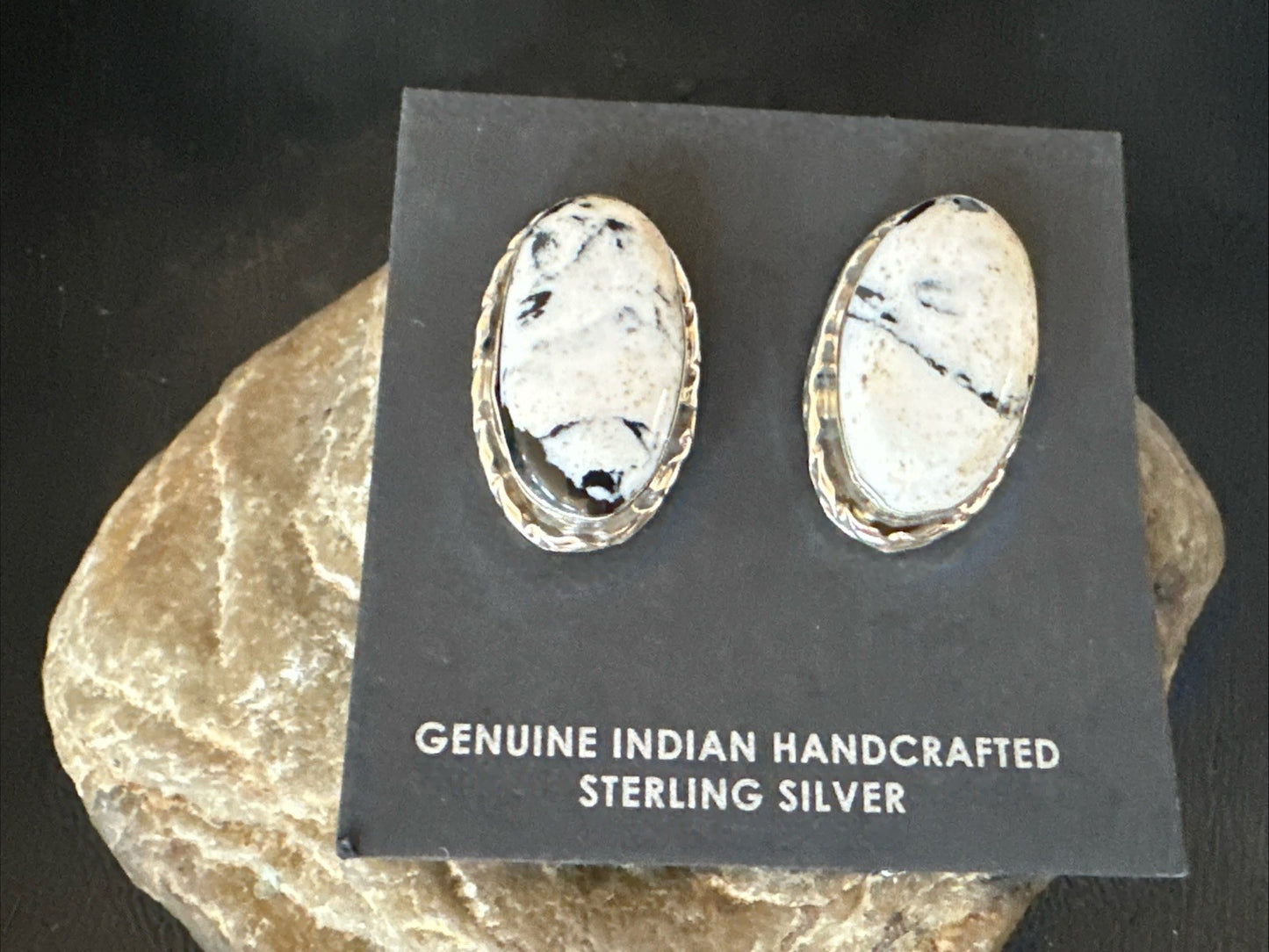 Women White Buffalo Turquoise Navajo Sterling Silver Post Earrings 19095