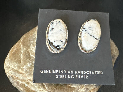 Women White Buffalo Turquoise Navajo Sterling Silver Post Earrings 19095