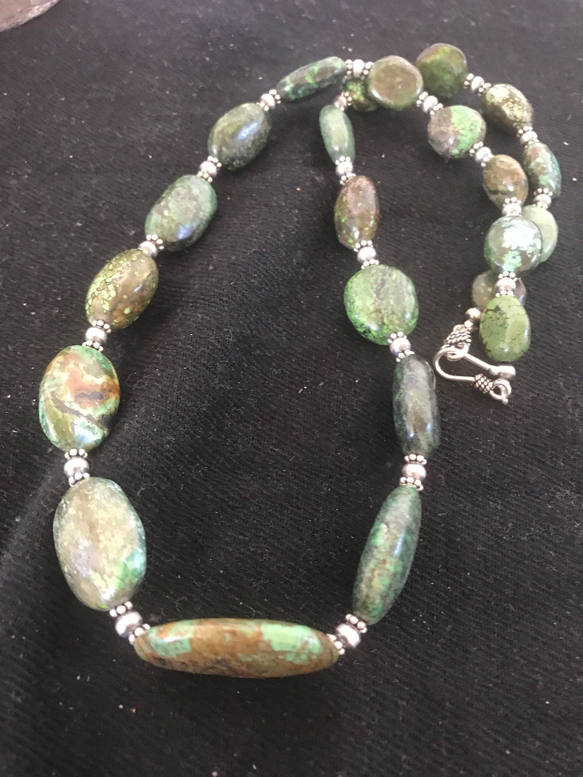 Men’s Graduated Spider Web Turquoise Nugget Navajo Sterling Silver Necklace 21"