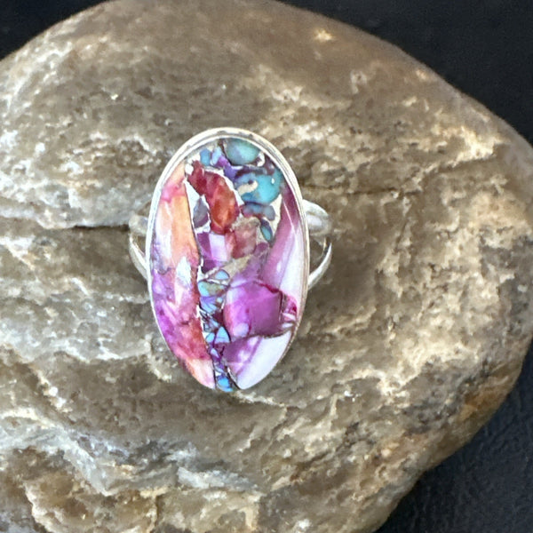 Blue Turquoise Spiny Oyster Southwestern Ring Size 10 | Sterling Silver | Authentic Native American Handmade | 19056