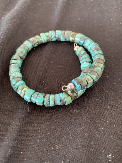 Navajo Natural Turquoise Heishi Bracelet Stainless Steel Memory Wire 17609