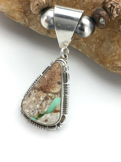 Green Turquoise & Picture Jasper Navajo Sterling Silver Necklace 02611