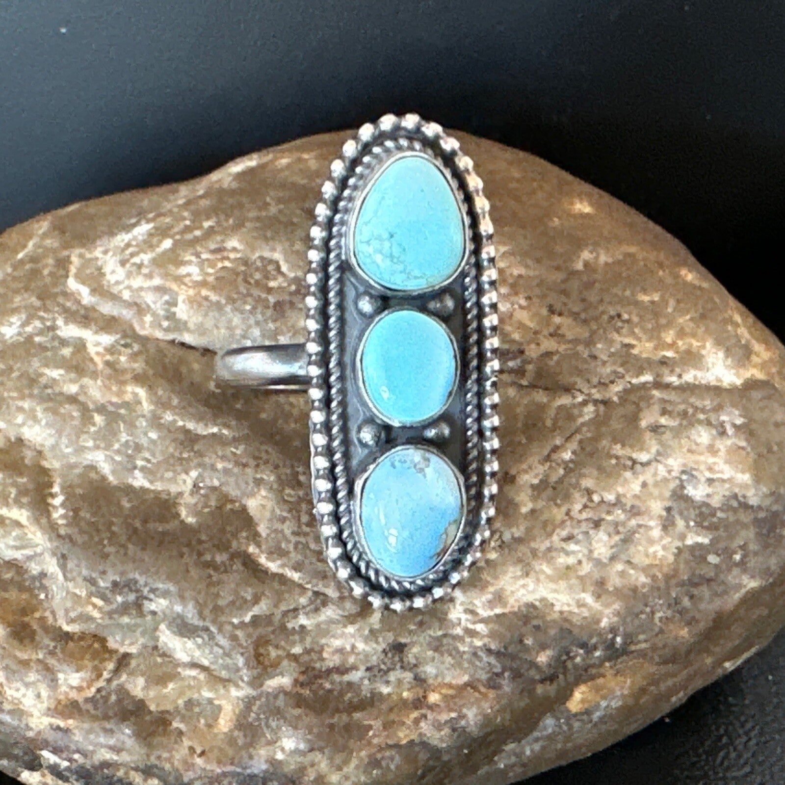 Women Blue Dry Creek Turquoise Navajo Sterling Silver Ring Sz 8 18616