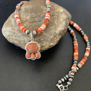 Apple Coral Pendant Spiny Oyster Navajo Pearls Necklace | Sterling Silver | Authentic Native American Handmade | 12389