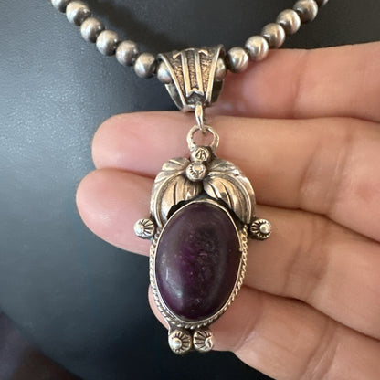 Purple Stone Pendant Navajo Pearls Sterling Silver Necklace 20” 18180