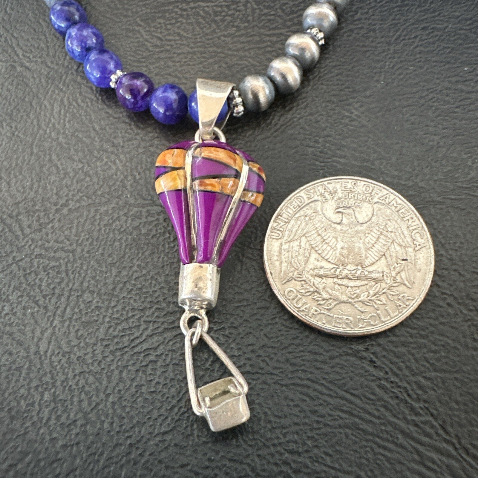 Balloon Orange Spiny Purple Pendant Navajo Sterling Silver Necklace 22" 18345