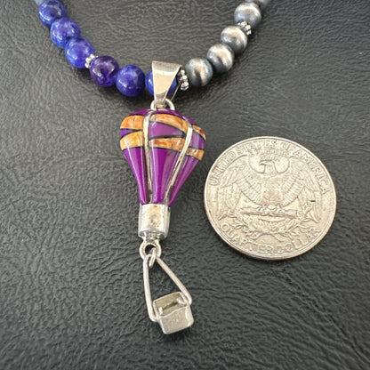 Balloon Orange Spiny Purple Pendant Navajo Sterling Silver Necklace 22" 18345