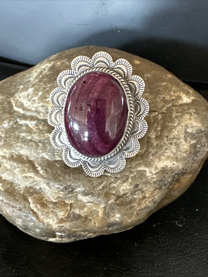 Womens Purple Spiny Oyster Navajo Sterling Silver Adjustable Ring Size 7 19821