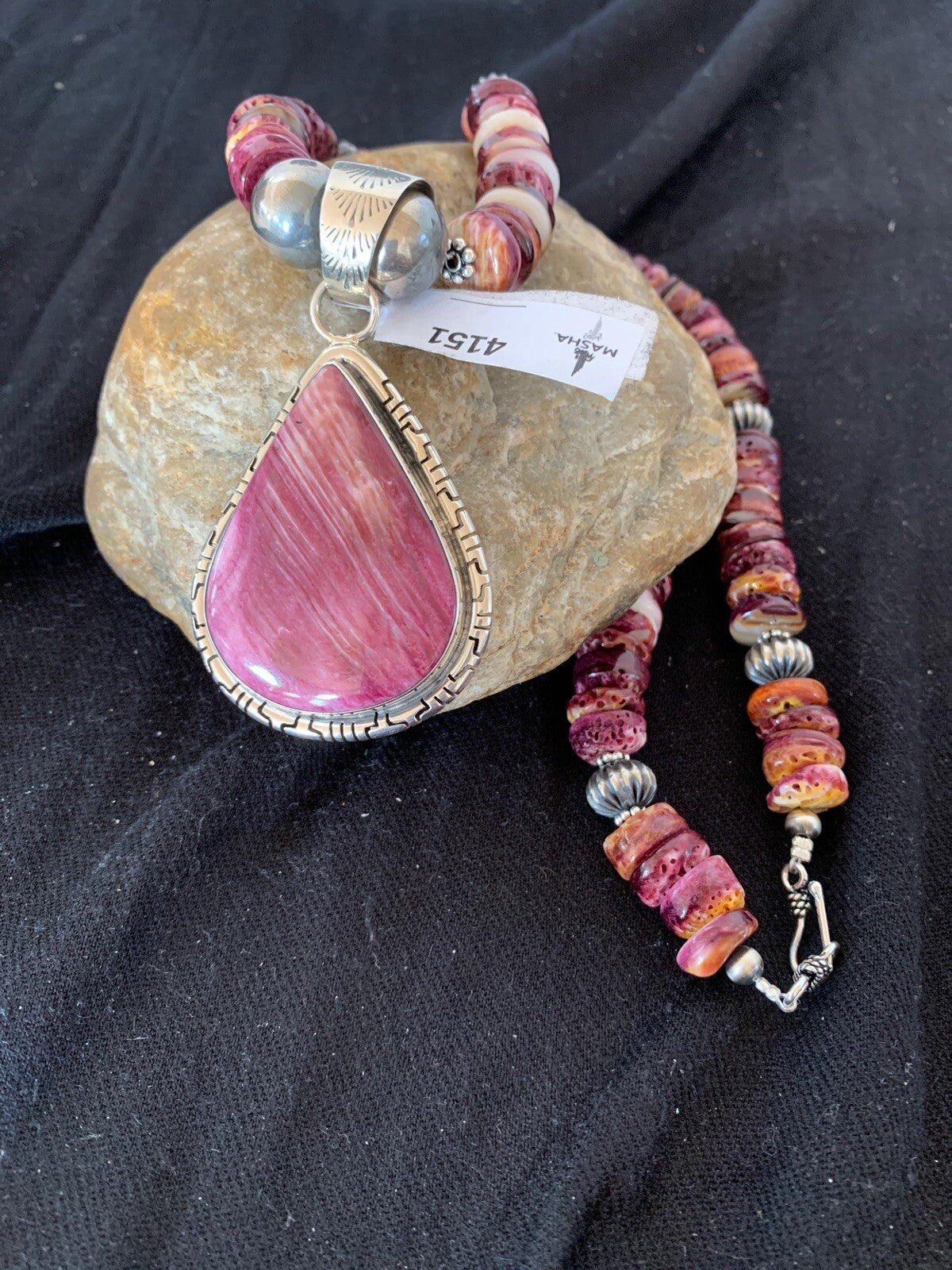 Purple Spiny Oyster Pendant Navajo Pearls Sterling Silver Necklace 04151