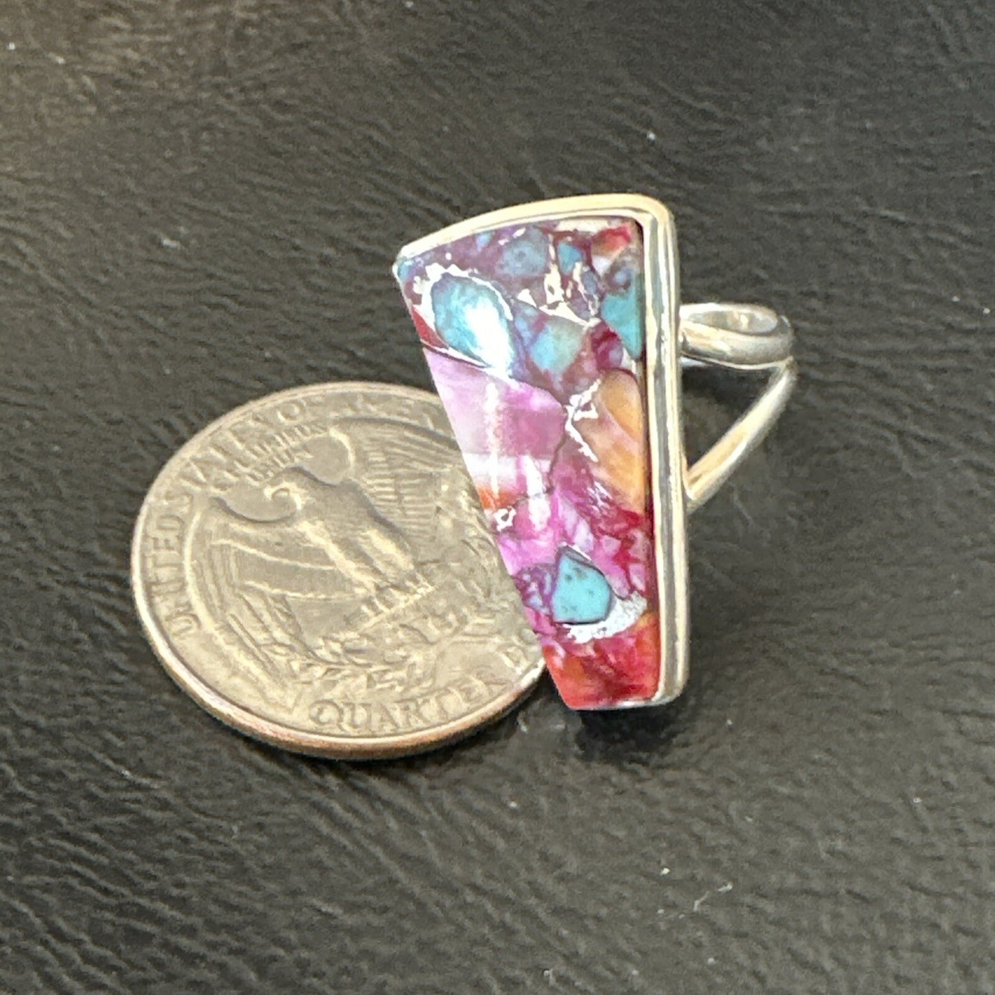 Blue Turquoise Spiny Oyster Southwestern Sterling Silver Ring Size 6 18473