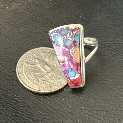 Blue Turquoise Spiny Oyster Southwestern Sterling Silver Ring Size 6 18473