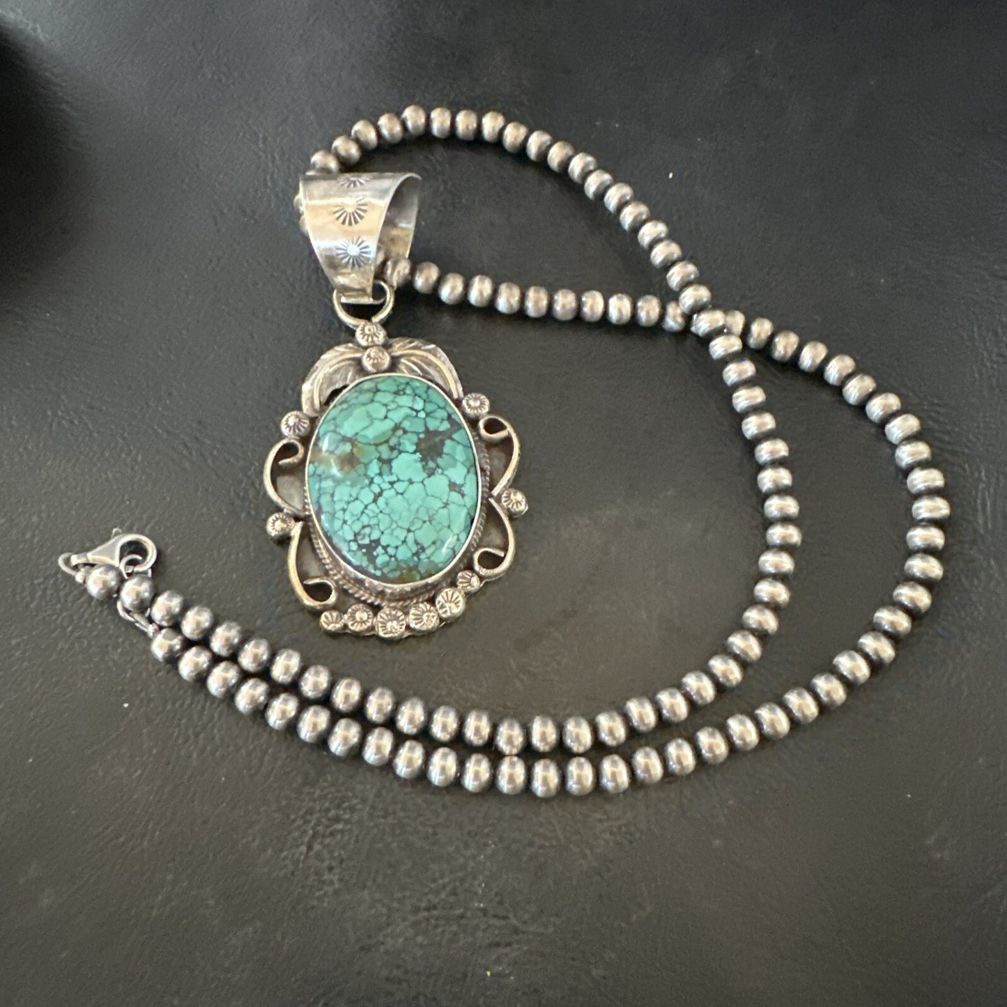 Men Women Navajo Sterling Silver Blue Spiderweb Turquoise Necklace Pendant 18094