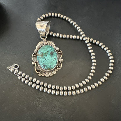 Men Women Navajo Sterling Silver Blue Spiderweb Turquoise Necklace Pendant 18094