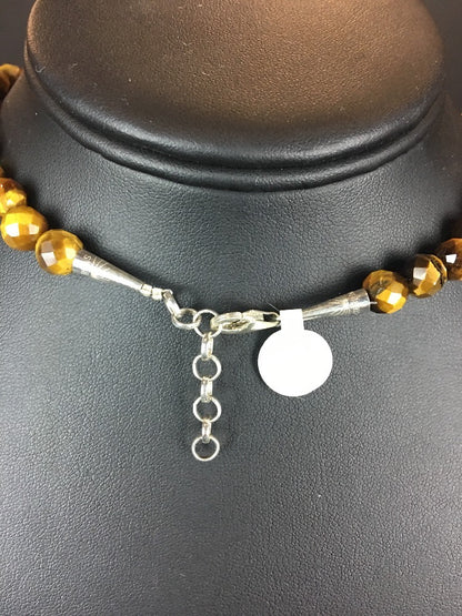 Native American Indian 8 mm Tiger's Eye with Sterling Silver Necklace 10095
