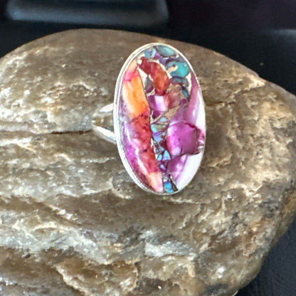 Blue Turquoise Spiny Oyster Southwestern Sterling Silver Ring Size 10 19056