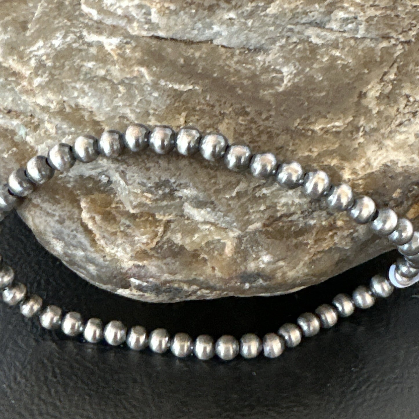 Stretch Navajo 4mm Beads 7” Sterling Silver Bracelet 90402