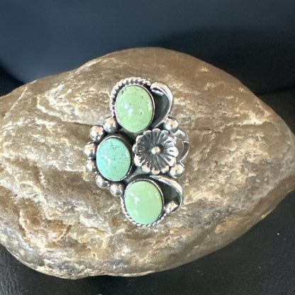 Yazzie Ring Green Turquoise Navajo Sterling Silver Cluster Size 9 19210