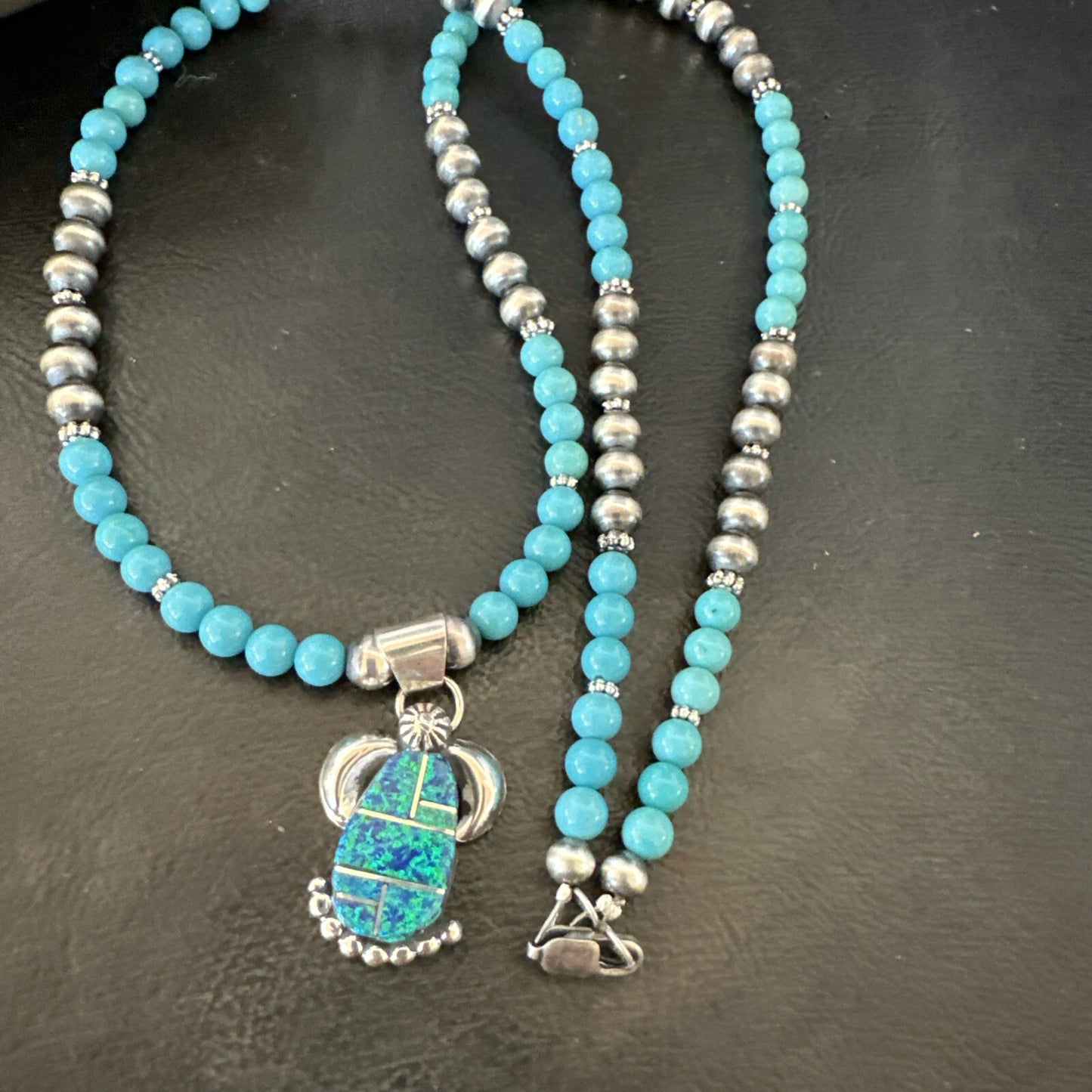 Blue Opal Pendant Turquoise Navajo Sterling Silver Necklace 23" 18736