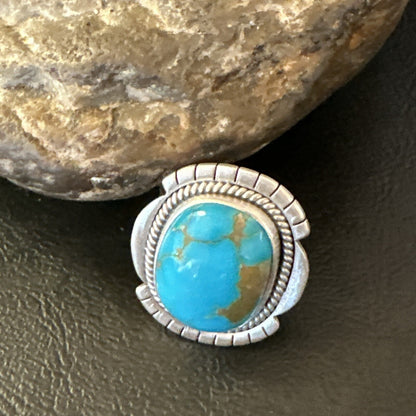 Blue Kingman Turquoise Navajo Sterling Silver Adjustable Ring Size 7 18824