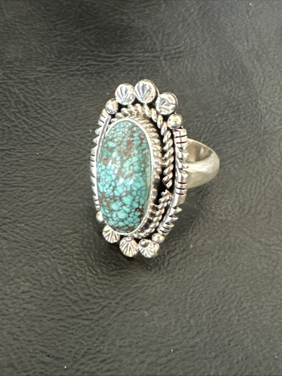 Navajo Sterling Silver Spiderweb Turquoise Adjustable Ring Sz 8 19616