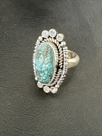 Navajo Sterling Silver Spiderweb Turquoise Adjustable Ring Sz 8 19616