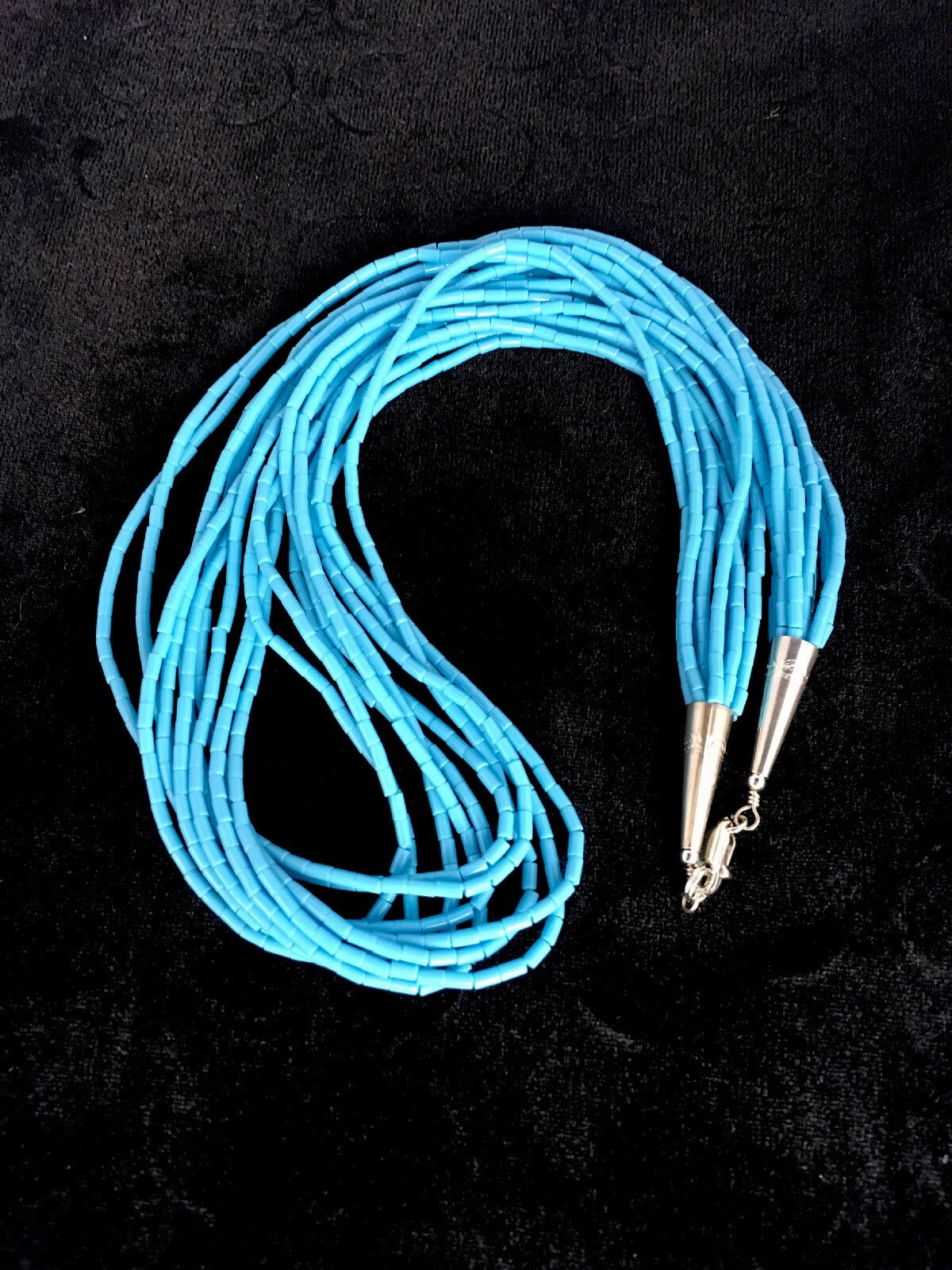 Southwestern Blue Turquoise Heishi 9S Sterling Silver Necklace 19” 17839