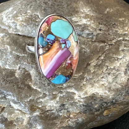 Blue Turquoise Spiny Oyster Navajo Sterling Silver Ring Size 8 18234