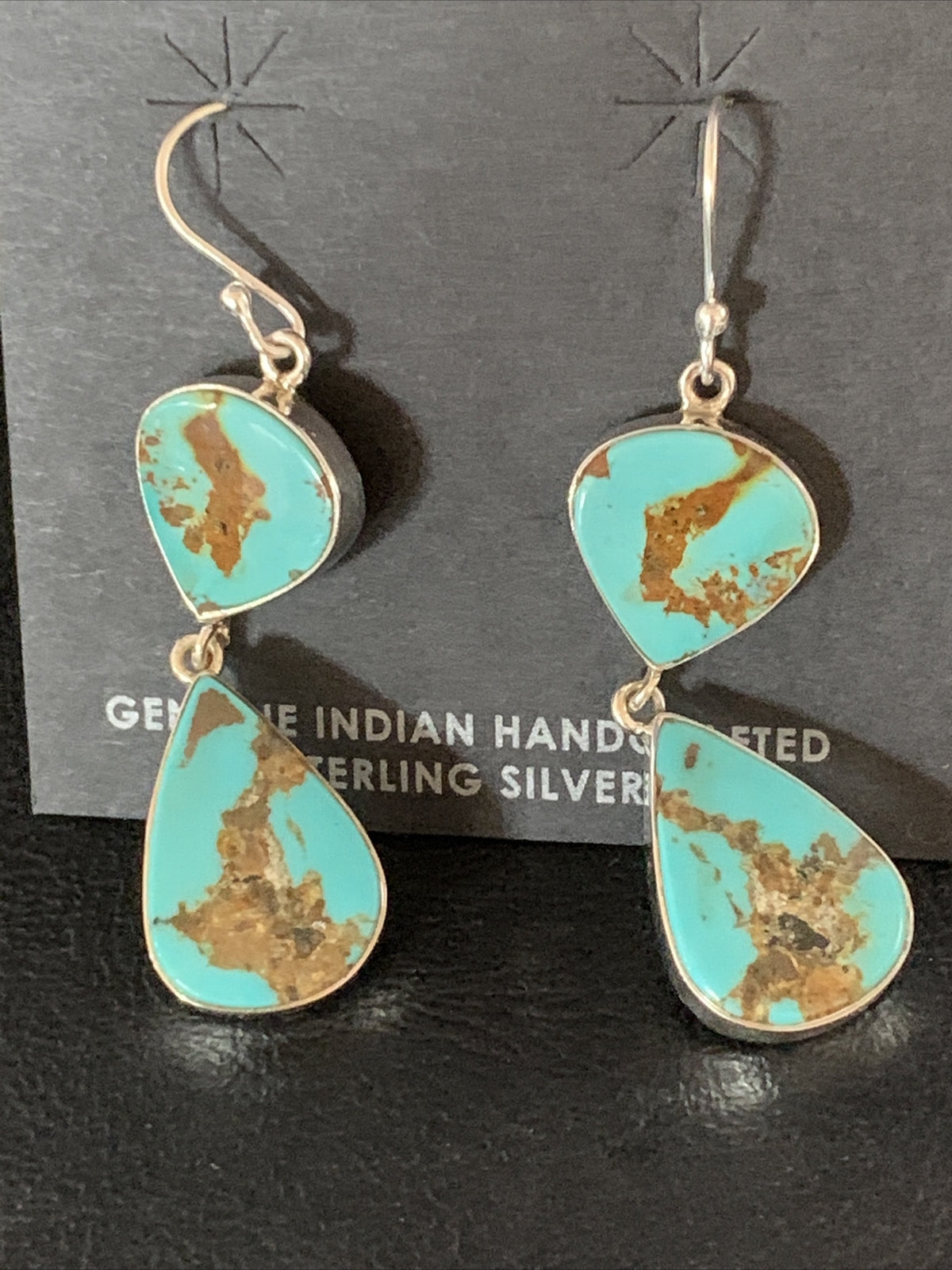 Blue Kingman Turquoise Navajo Sterling Silver Dangle Earrings 14075